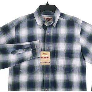 Wrangler Rugged Wear Shirt Mens M Gray White Ombre Plaid Button LS Western NWT